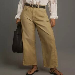 Anthropologie Pilcro Kenna Mid-Rise Heritage Barrel Pants Khaki Plus Size 34